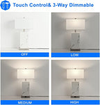 24" Silver Touch Table Lamp Set of 2 with USB Ports, 3-Way Dimmable Bedside Nightstand Lamps for Bedroom Living Room End Tables, Night Stand Light Side Lamp Faux Silk Shade, Bulbs Included