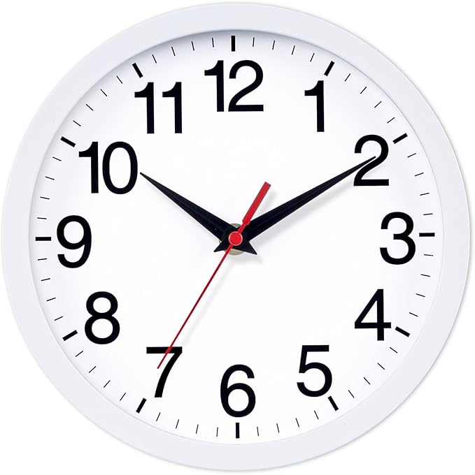 Wall Clock Modern 8 Inch Battery Operated Silent Non Ticking Small Analog Clock Decorative for Bedroom Kitchen Bathroom Office Home (White)