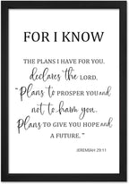 For I Know The Plans I Have For You Wall Decor 16"×11" Jeremiah 29:11 Bible Verse Sign Christian Scripture Large Wood Framed Wall Hanging Art (Black)