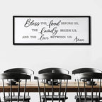 Bless the Food Before Us, the Family Beside Us, and the Love between us Framed Wall Art for Christian God Jesus Christ Prayer, 40''×15'' Positive Holy Religious Rustic Bible Verse for Dining Room