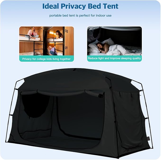 Bed Tent,Portable Privacy Sleeping Bed Canopy,Blackout 90% Drapes for Kids and Adult,Indoor Space Tent with Breathable Large Mesh Windows