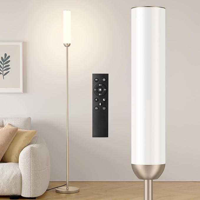 LED Floor Lamp with Remote Control, 65" Standing lamp with Stepless Adjustable 3000K-6500K Colors & 5%-100% Brightness, Foot Switch(Champagne Gold)