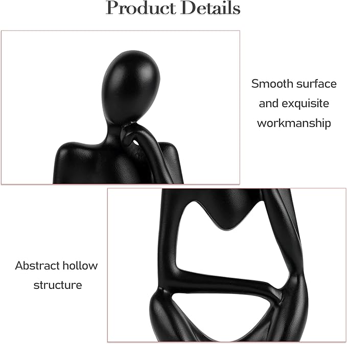 Sandstone Resin Thinker Style Abstract Sculpture Statue Collectible Figurines Home Office Bookshelf Desktop Decor (Small Black, Right)