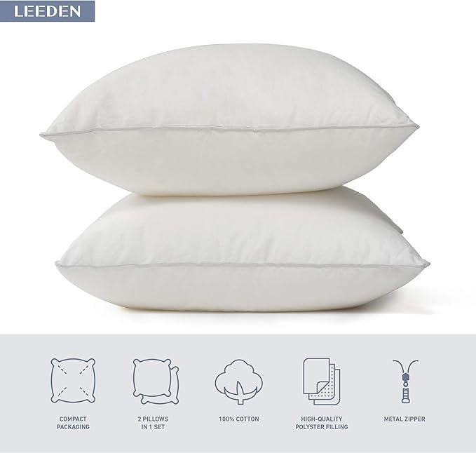 Leeden 28 x 28 Pillow Inserts (Set of 2) - Throw Pillow Inters with 100% Cotton Cover - 28 Inch Square Decorative Pillows for Sofa, Couch, Bed and Home Decor