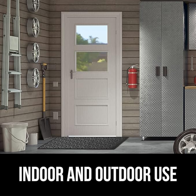 GORILLA GRIP 100% Waterproof All-Season WeatherMax Doormat, US Designed Natural Rubber, Stain and Fade Resistant, Low Profile Indoor Outdoor Door Mats, Easy Clean Patio Mat, 17x29, Slate Geometric