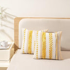 Boho Throw Pillow Covers 18x18 Set of 2 Farmhouse Decorative Cushion Case Striped Square Pillows Cover Chenille Pillow Cases Accent Neutral Pillowcase for Sofa Couch Bed,Yellow