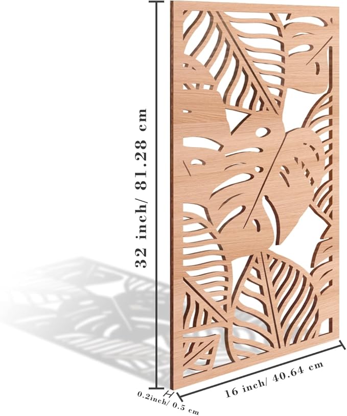 IARTTOP Leaf Wood Tropical Wall Art 15.9X32 Inch Carved Palm Leaves Wall Decor Coastal Monstera Plant Wall Sculptures for Living room Bedroom Set of 3