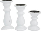 Deco 79 Mango Wood Turned Style Pillar Candle Holder, Set of 3 10", 8", 6"H, White
