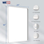 WEER White Bathroom Mirror 24X36 Inch, Rounded Rectangle White Metal Frame Mirror, Matte White Bathroom Vanity Mirror with Tempered Glass, Anti-Rust, Hangs Horizontally or Vertically