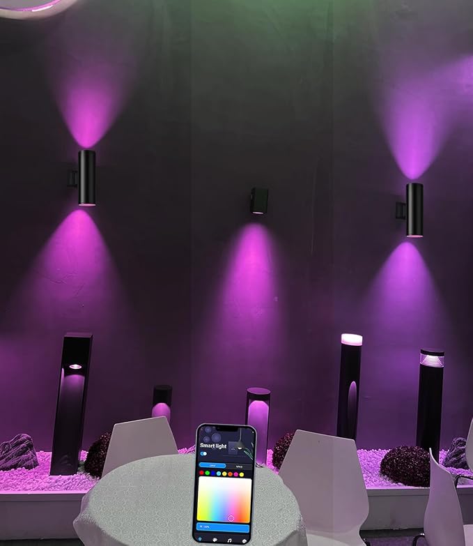 Bling RF Remote Control RGB Colour Changing Lighting LED Double Up and Down Outdoor Wall Light,White Temperature 2700k- 6500k RGB+CCT Exterior Wall Lighting (4 Pack)