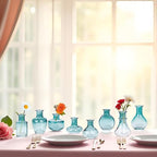 Bud Vases in Bulk Small Glass Green Vase Set of 8 Different Shape Smooth Surface Vintage Mini Tiny Vases Modern Cute for Flowers Table Wedding Decor Centerpieces Home Party Dining Room