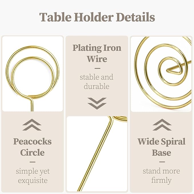 Table Number Holders 20Packs - 3.35 Inch Table Number Stands Place Card Holder for Wedding Party Graduation Reception Restaurant Home Photo Picture Office Memo (Gold, 3.35")