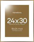 Homeforia Bronze 24x30 Picture Frame, High End Metal Poster Frame with Mat 18x24, Tempered Glass, Wall Hook Included