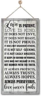 1 Corinthians 13:4-8 Inspirational Hanging Wood Decor Sign, Printed Wood Sign, Love is Patient, Love is Kind Quote, Hanging Bible Verses Woods Wall Signs, Rustic Home Decor Signs, Christian Gift J1