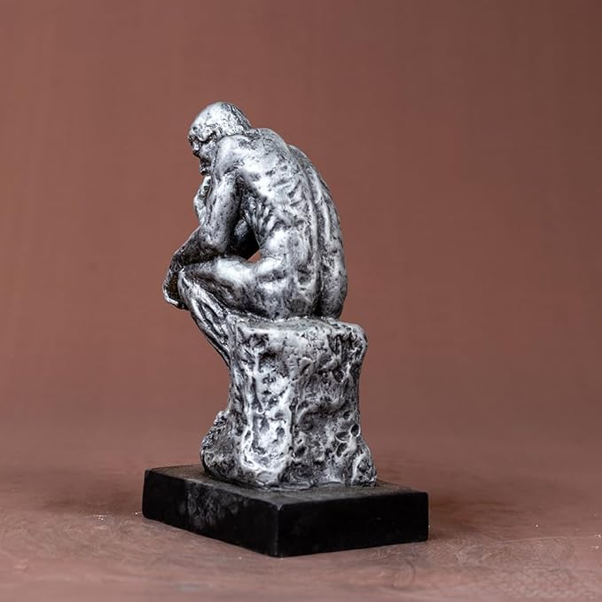 Thinking Man Statue, 9.5'' Famous Bronze Sculpture by Rodin, Nude Art Craft for Home Decor or Gift
