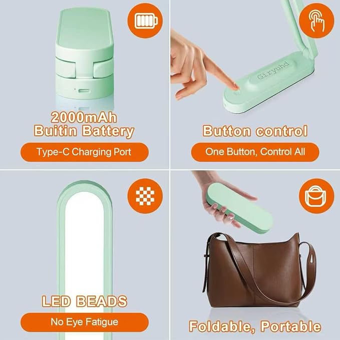 LED Desk Lamp for Office Home & Battery Operated Lamp Rechargeable Lamp Foldable & Portable Light, LED Desk Light Strip, 3 Brightness Dimmable Small Desk Lamp Wireless Reading Lamp