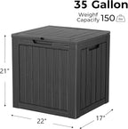 35 Gallon Lockable Resin Deck Box, Waterproof & UV-Resistant Outdoor Storage Box for Outdoor Cushion Storage, Garden Tools & Pool Accessories Storage, Black
