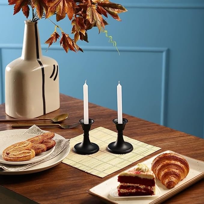Rely+ Candlestick Holders Set of 2 Mini Stand Dinning Coffee Table Centerpiece Candle Holders Taper Candlesticks Holders Decor Home Easter Candle Holder for Mantel Wedding Party (Black)
