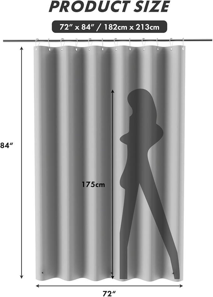 AmazerBath Extra Long Shower Curtain Liner, Grey Shower Liner 84 Inches Long, 72x84 Plastic Shower Curtain Liner, Cute Tall Shower Liner, PEVA Bathroom Shower Curtain Liners with 3 Magnets