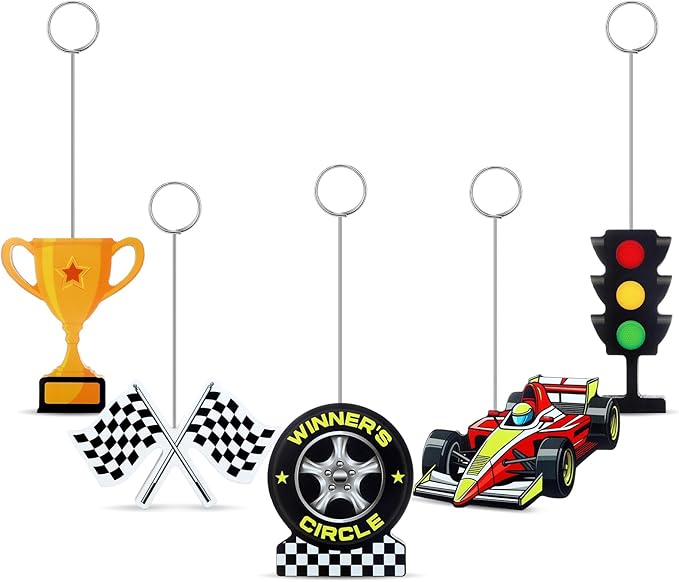 5 Pcs Racing Car Photo Balloon Holder Table Centerpieces Holders Racing Themed Decoration Place Card Holder Photo Clips Holder for Home Birthday Wedding Party Decor