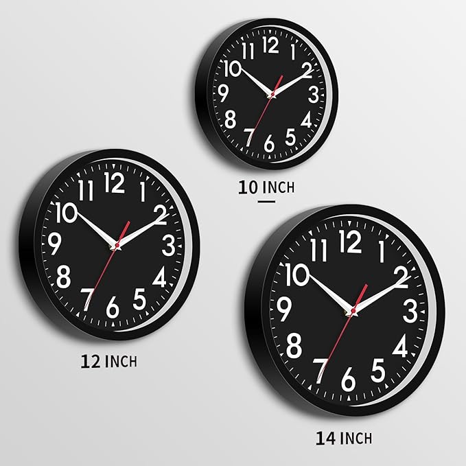 Wall Clock Black Battery Operated 10 Inch Simpel Silent Non Ticking Analog Decorative for Kitchen Bathroom Bedroom Office Living Room School Classroom(Black)