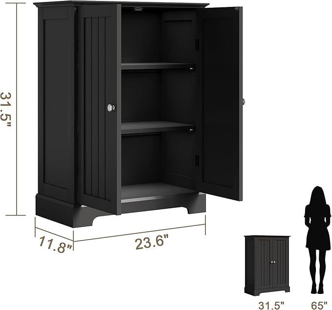 ChooChoo Bathroom Floor Cabinet, Modern Bathroom Storage Cabinet with 2 Doors and Adjustable Shelves, Freestanding Cupboard for Living Room, Black