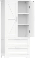 50.4" H Bathroom Storage Cabinet, Modern Floor Cabinet with Adjustable Shelf, Small Pantry with 2 Doors & Drawers, Storage Cabinet for Bathroom, Living Room, Kitchen, White KES007WCWG
