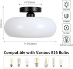 Mid-Century Modern Semi Flush Mount Ceiling Light, Metal Kitchen Light Fixture with Glass Shade,Vintage White and Black Colse to Ceiling Lamp for Entryway Hallway Bathroom (11.0 Inch)