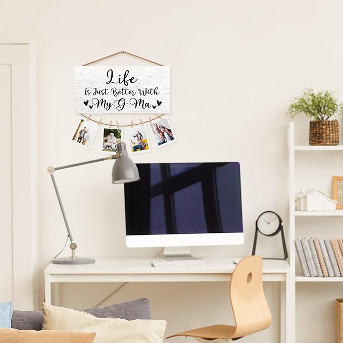 G-ma Gifts Picture Frame Photo Holder for Wall, Birthday Gifts for Grammy Grandma, Thank You Grandmother Grammie Gift from Grandchildren Grandkids Hanging Photo Display