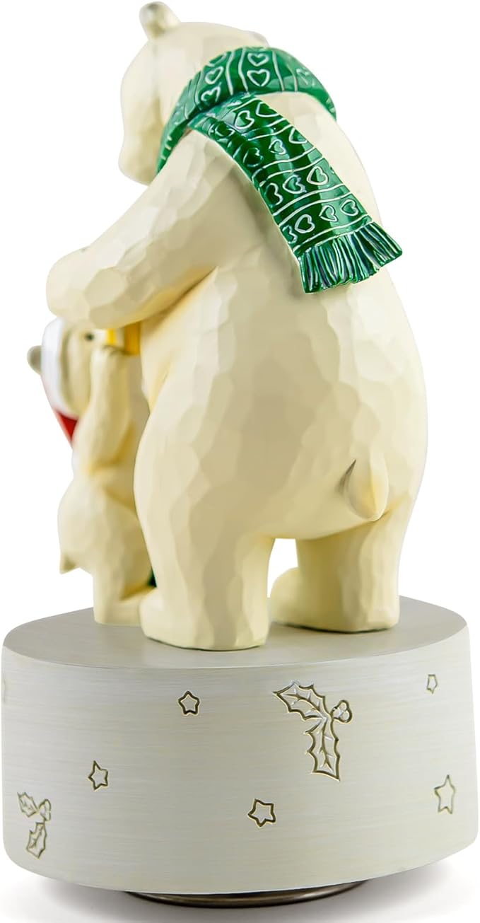 AIDLNS Christmas Polar Bear I Love You More Than Christmas-Theme Music Box, Handmade Sculpture Figurines Musical, Plays Silent Night Tune, Heartwarming Holiday Decoration for Family