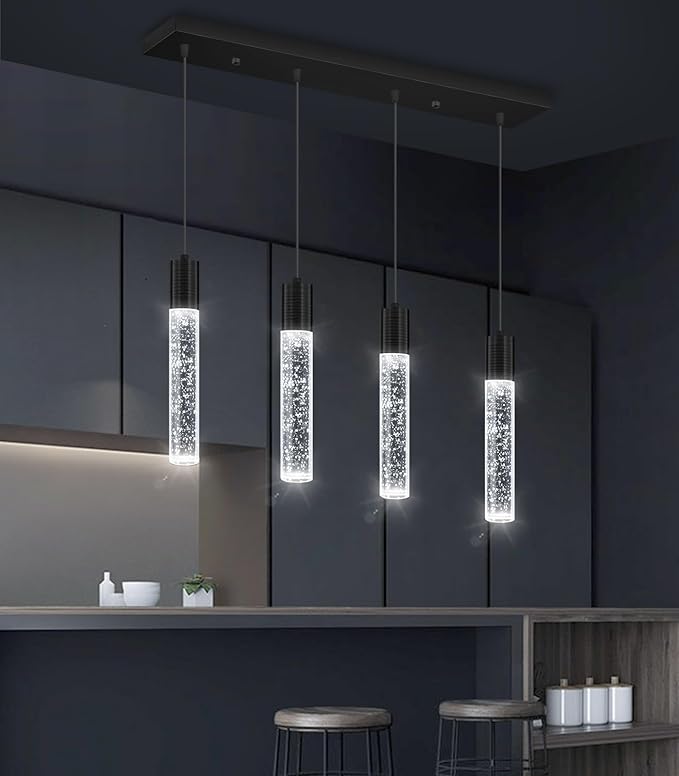 4-Lights Mini Modern Crystal Chandeliers for Kitchen Island Pendants Lighting Fixture LED Ceiling Light for Dining Room Bedroom Foyer 6000K