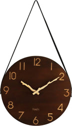 Kesin Wall Clock 12 Inch Silent Wooden Wall Clock Battery Operated Hand Made Retro Fashion Clock with Rope Hanging Decorative for Living Room Kitchen Bedroom Office