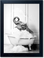 Framed Elephant Wall Art Black and White Bathroom Wall Decor Funny Animal Canvas Print Artworks for Bathroom