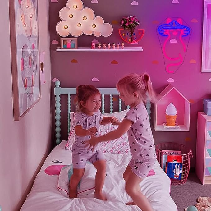 WLHOPE Mushroom Cat Neon Sign for Wall Decor Dimmable Cute LED Lights Light Up Signs for Bedroom Living Room Bar Party Christmas Birthday Art Gift