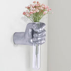 Silvery Wall Sculptures, Hand Vases Home Decor, Wall Mount Art Sculpture, Unique Wall Art Statue, Funky Flower Vase Decorations, Modern Eclectic Hanging Decor,Glass Test Tube Vase (Silvery)