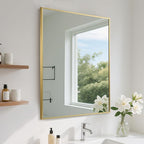 FARMER 26x38 Inch Gold Bathroom Mirror, Rectangle Wall Mounted Mirror, Vanity Mirror, Brushed Square Mirror, Framed Bathroom Mirror for Bedrooms, Entryways, Living Rooms, Horizontal/Vertical