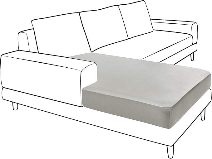 Yates Home Couch Covers for Sectional Sofa L Shape PU Leather Slipcover Water-Proof Elastic Chaise Seat Cover Protector Slip Cover for Settee Seater Replacement in Living Room（Chaise, Greylish Beige