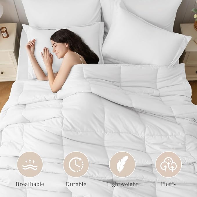 JOLLYVOGUE King Comforter Set, Ultra-Soft Bed in a Bag King Size 7 Pieces, Oeko-TEX Certified Bedding Set with Down Alternative Comforter, Sheets, Pillowcases & Shams, White