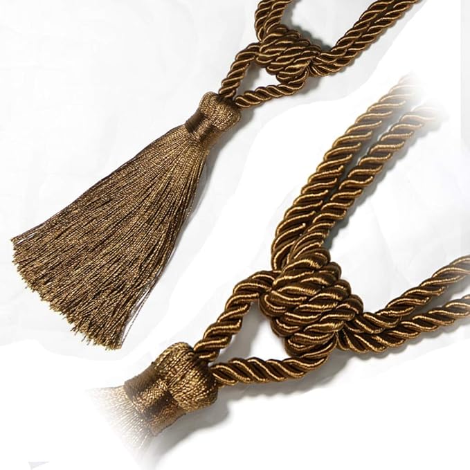 Fenghuangwu Curtain Tiebacks Tassel Tie-Backs, Rope Curtain tie Backs Handmade Curtain Holdbacks Made from Polyester (Coffee, 4p)