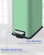 Bathroom Trash Can with Lid，5 Liter / 1.3 Gallon Small Trash Can with Removable Liner Bucket, Soft Close lid & Step Pedal, Stainless Steel Trash Bin for Bathroom,Bedroom,Home Office, Green
