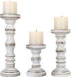 Candle Holder for Pillar Candle Set of 3, Farmhouse Wood Candle Holder, Rustic Wooden Candle Stand, Vintage Tall Candle Stand Decorative for Living Room, Table Centerpiece (Antique White)