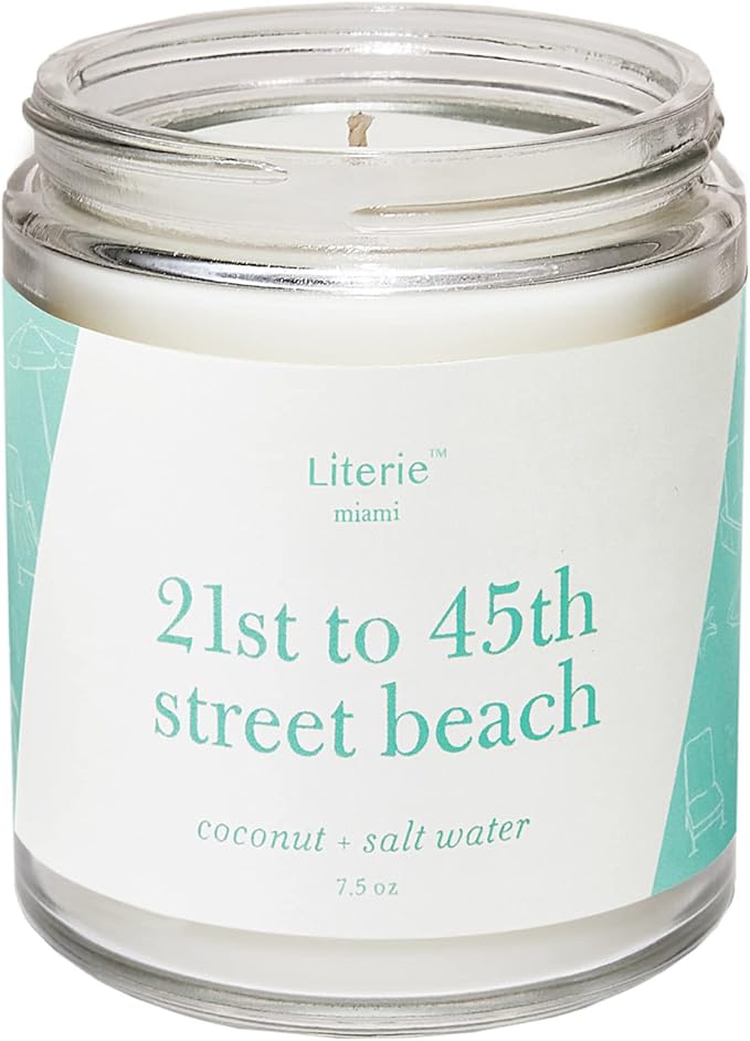 Literie Miami Inspired Scented Candle: 21st to 45th Street Beach - Coconut & Salt Water Scent, 7.5oz, 40 Hour Burn, Vegan Soy & Coconut Blend Candle for Home Decor, Gift for Women & Men