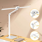 Syrinx Table Lamp, 24W Desk Lamp for Home Office with Gesture Sensor Switch and Touch Control, Eye-Caring Double Head LED Table Lamp with 25 Light Modes Adjustable Desk Light with Metal Base