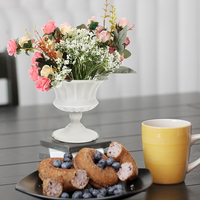 Urn Planter Antique Column Plant Pot Shabby Chic Metal Vase Pillar Plant Container Wedding Centerpieces Vases for Front Porch Decor White White Planter