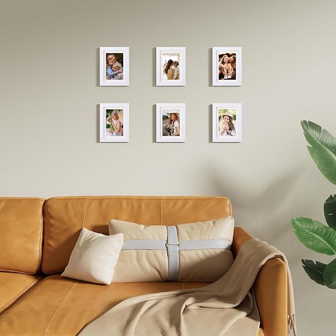 Vittanly 5x7 Picture Frames Set of 9, Shatter Resistant Plexiglass, Display 4x6 Pictures with Mat or 5x7 without Mat, Photo Frames for Wall or Tabletop, Engineered Wood, White