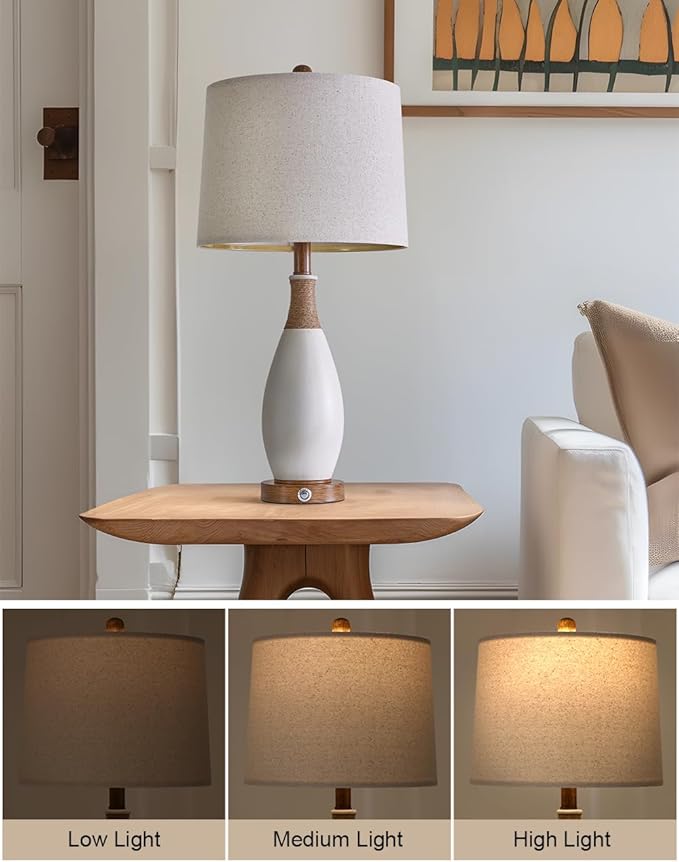 OYEARS 24.5” 3-Way Dimmable Touch Control Bedside Table Lamp Set of 2 with USB and Type-C Charging Ports Modern Farmhouse Nightstand Lamp for Bedroom Living Room (Bulb Included)