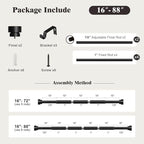 Oneach Black Curtain Rods for Windows 48 to 84 Inch, 1 Inch Pole Adjustable Length Heavy Duty Metal Curtain Rod Set, for Outdoor Bedroom Kitchen Living Room (16 to 88 Inch)