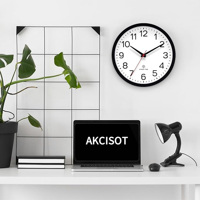 AKCISOT Atomic 14 Inch Wall Clock Analog Clocks for Indoor Kitchen, Battery Operated Clock for Bedroom Office Classroom Living Room(Black)