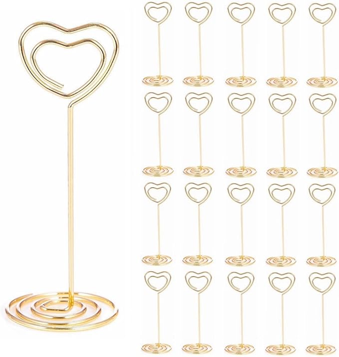 20PCS 3.35 Inch Table Number Stands - Place Card Holders for Wedding Centerpieces, Birthday Party, Photo Picture Frame Display (Heart Shaped-Gold)