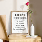 Christian Wooden Sign, Living Room Decors, Bible Verse Decor, Rustic Home Decor, Religious Artwork for Wall, Framed Wall Plaque Sign 15 * 11.5 inches, For God So Loved the World